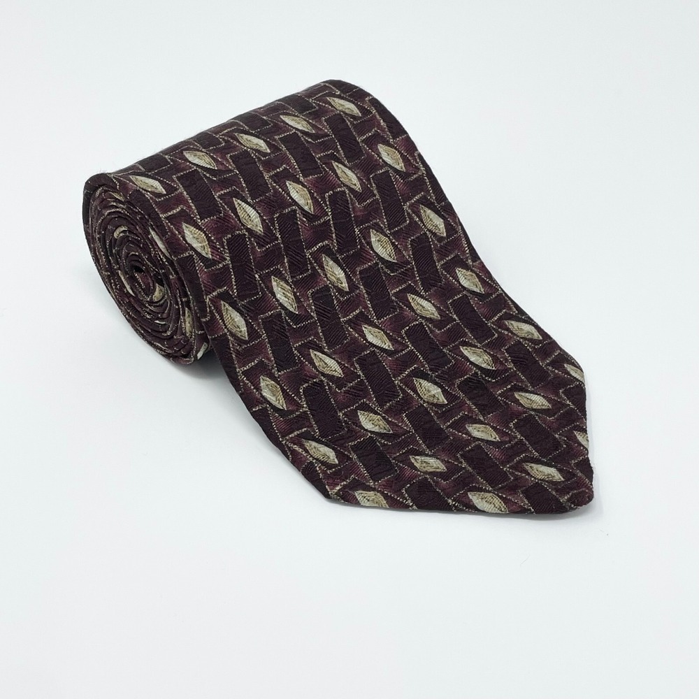 Robert Talbot Tie Maroon Geometric 100% Silk Vintage Handmade Men's Necktie